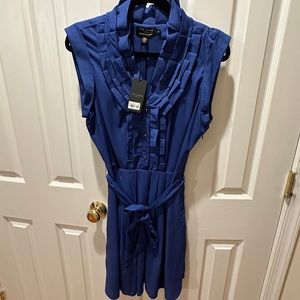 Ted Baker Size 3 Ruffle Neck Tie Waist Dress Mid Blue